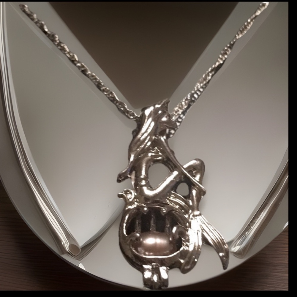 Mermaid Locket With SaltWater Light Pink Pearl Locket On A Stamped925 Necklace